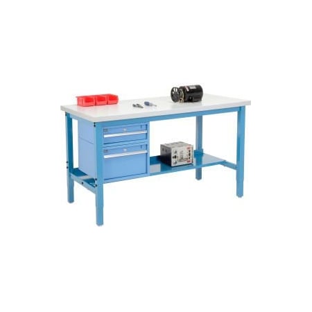 Global Equipment 60 x 36 Production Workbench - Laminate Square Edge - Drawers   Shelf - Blue 319238BL